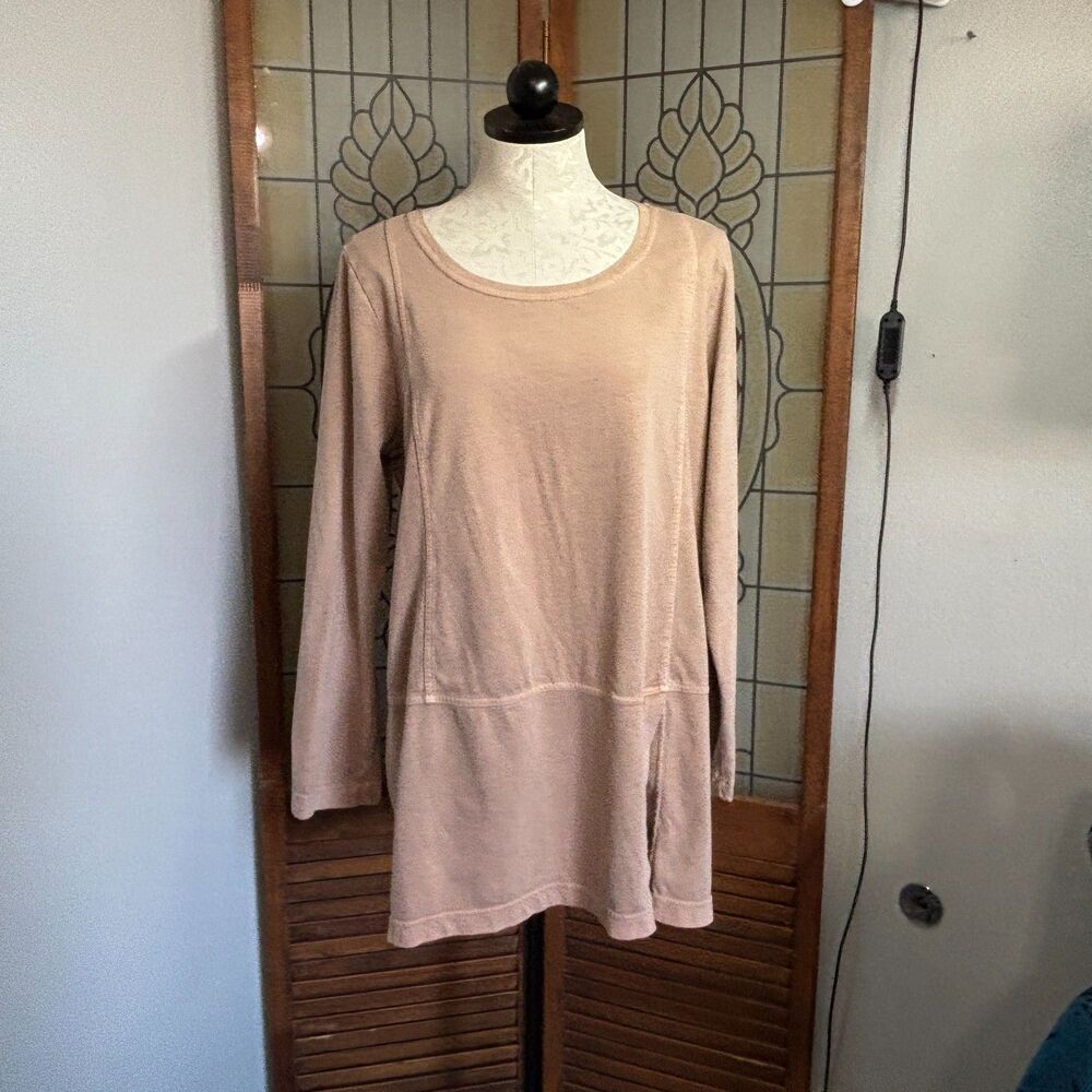 Pure Jill Organic Cotton Long Sleeve Tunic Side Slit Flowy Basic Blouse Size L - Picture 2 of 13